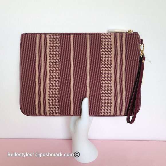 MICHAEL KORS Jet Set Signature Jacquard Large Zip Pouch Wristlet- Dark Berry ⭐ - Picture 7 of 16